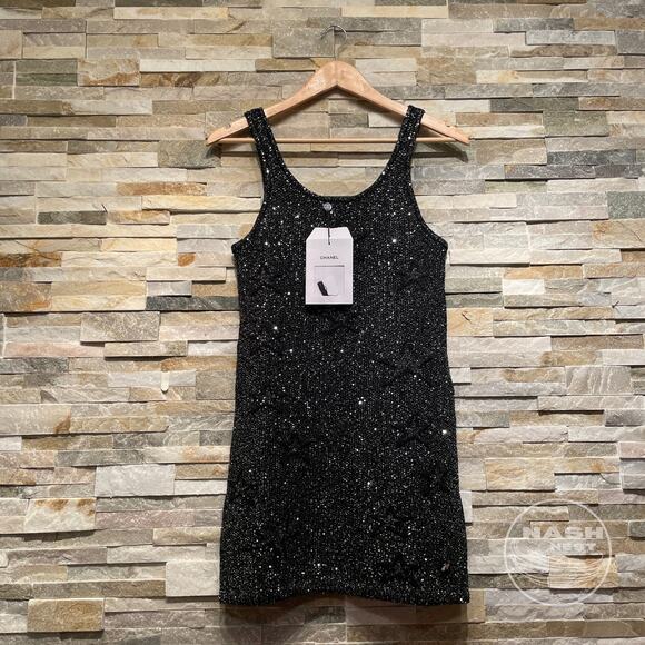 Chanel 40 Sequin Knit Mini Sweater Dress | Black Star Runway Sample, Rare - Picture 1 of 14